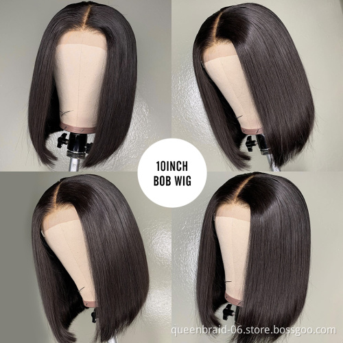 Short Bob Wig Human Hair 4x4 Glueless Straight Bob Lace Front Wigs  Brazilian Virgin Lace Closure wigs For Women Natural Color